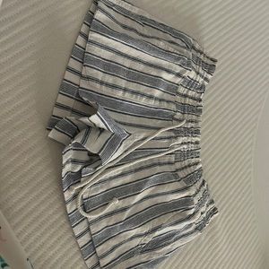 stripped blue and white linen shorts